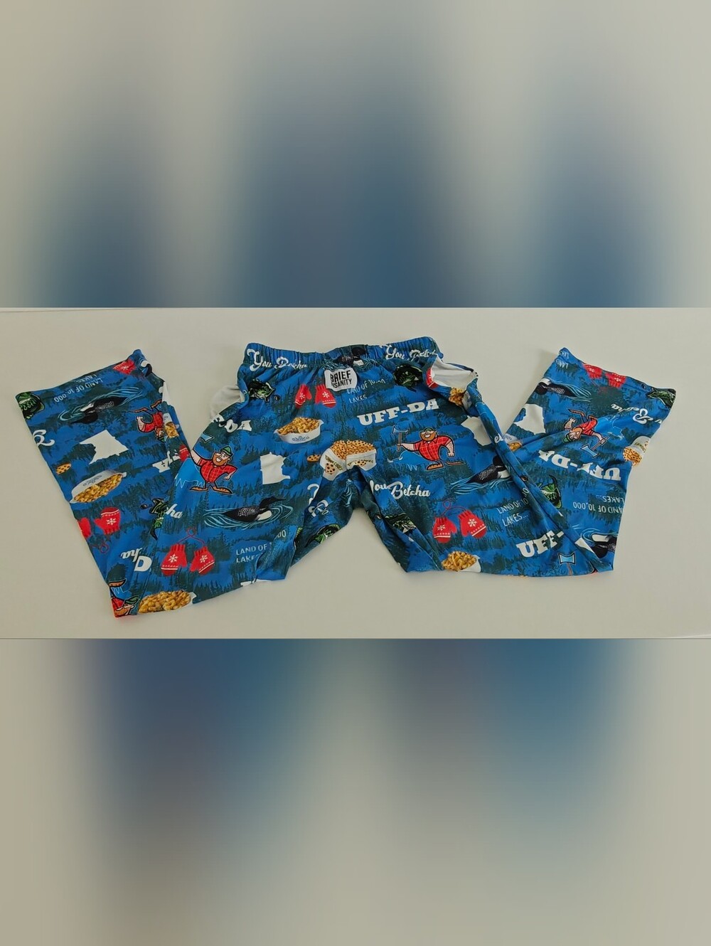 Brief Insanity Blue Uff Da Minnesota Theme Print lounge pants Size S Unisex